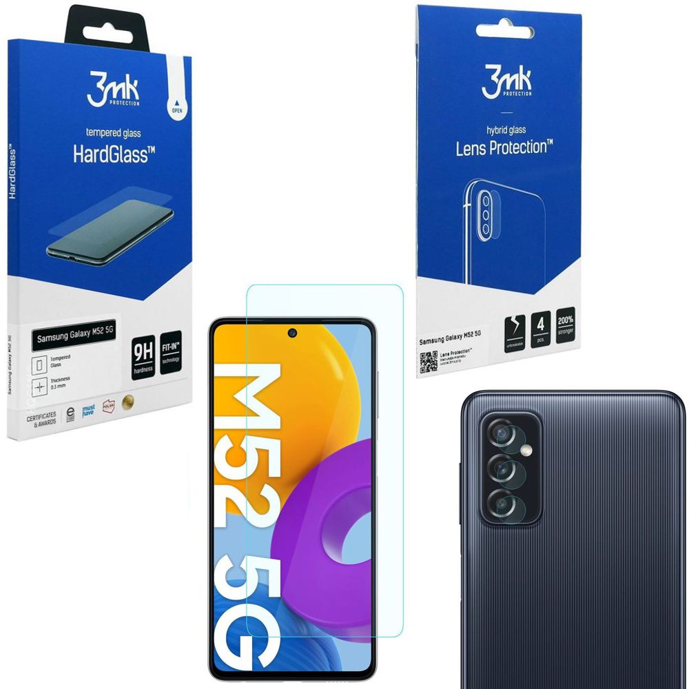 ZESTAW 3mk: Szkło HardGlass + 4x Szkło na Aparat Lens Protection do Samsung Galaxy M52 5G