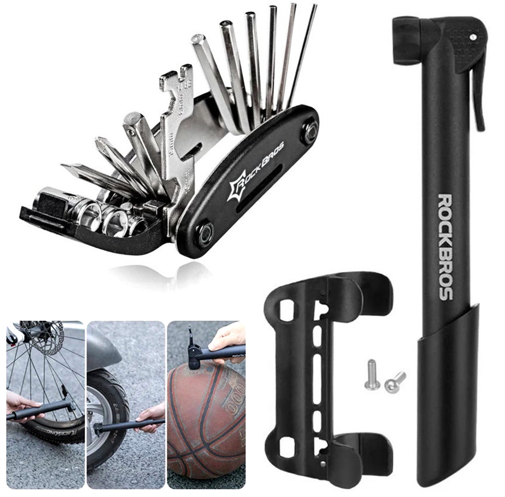 RockBros ZESTAW ROWEROWY | Mini Pompka z Uchwytem | 5.5bar + Klucz 16w1 Narzędzie Wielofunkcyjne