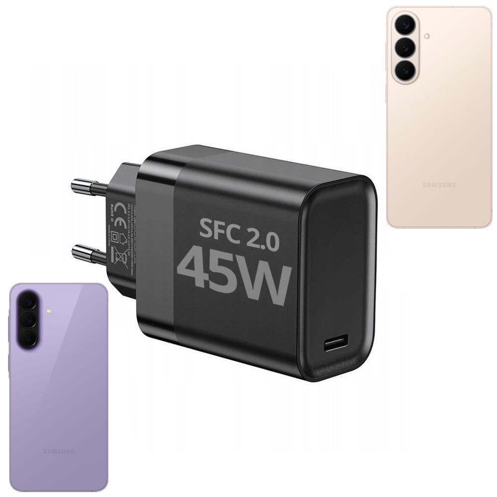 Szybka Ładowarka Sieciowa USB-C PD QC 4.0 SFC2.0 | 45W | Czarna
