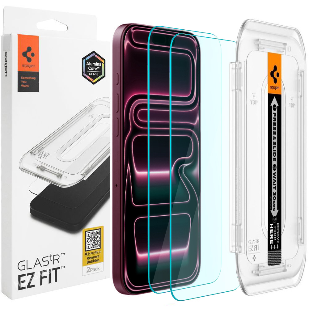 2x Szkło SPIGEN GLAS.tR EZ FIT Alumina Core + aplikator do Apple iPhone 18 Pro / 17 / 17 Pro / 16 Pro