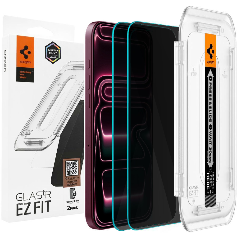 2x Szkło Prywatyzujące SPIGEN EZ Fit PRIVACY AluminaCore do Apple iPhone 18 Pro Max / 17 Pro Max / 16 Pro Max