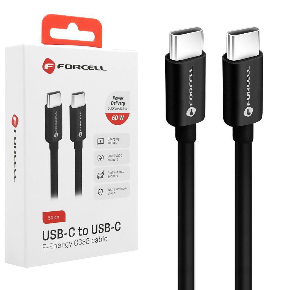Forcell | Szybki Kabel USB-C PD QC 4.0 | 60W | Android Auto | Czarny | 50cm