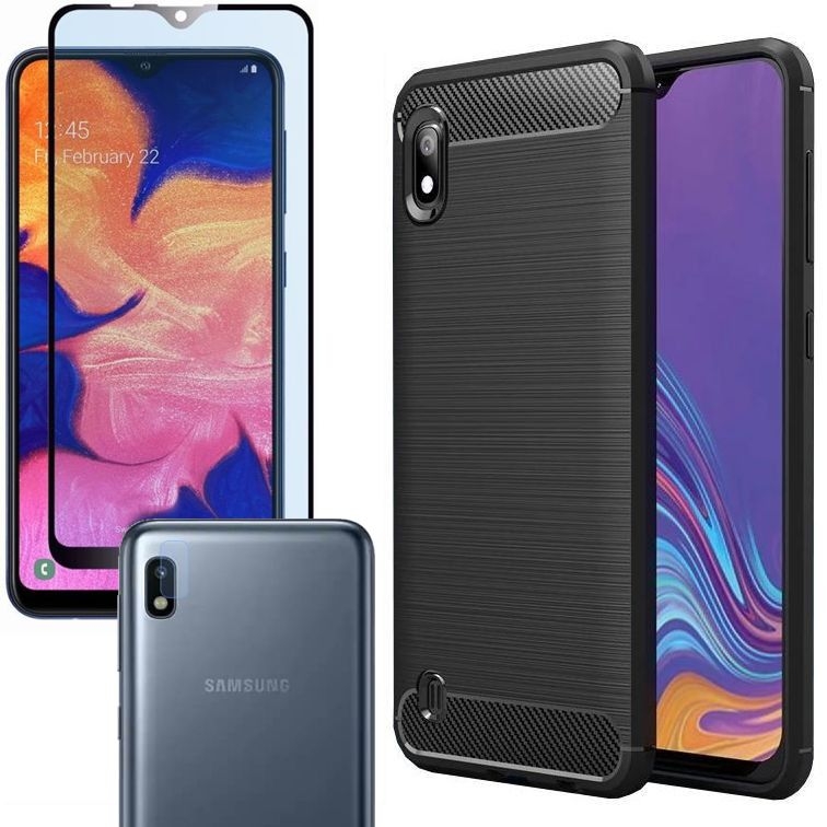 Samsung Galaxy A10 | Etui CARBON Soft Case | Coal Black + SZKŁO 5D + Aparat