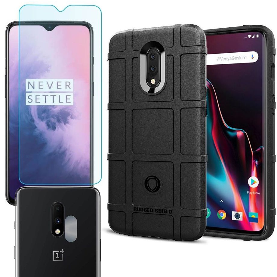 OnePlus 7 | Mocne Etui Armor SHIELD | Black + SZKŁO + Aparat