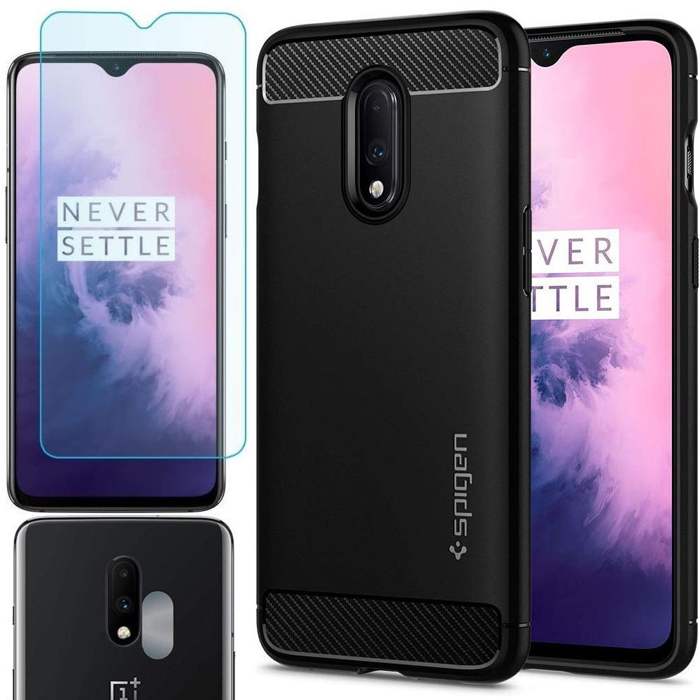 OnePlus 7 | Etui SPIGEN Rugged Armor | Black + SZKŁO + Aparat