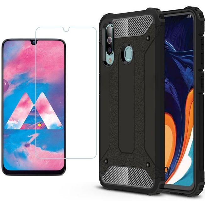 Samsung Galaxy M30 | Pancerne Etui ARMOR Case | Czarne + SZKŁO