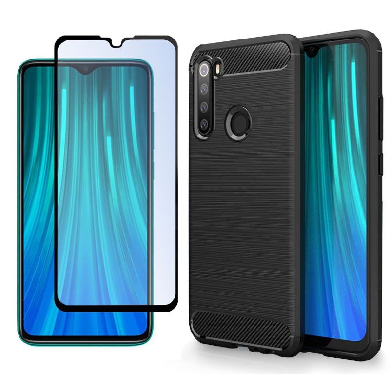 Xiaomi Redmi Note 8 | Etui CARBON Soft Case | Coal Black + SZKŁO 5D