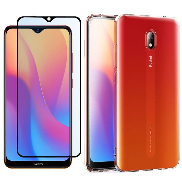 Xiaomi Redmi 8A | Cienkie Etui Feather Case | Bezbarwne + SZKŁO 5D