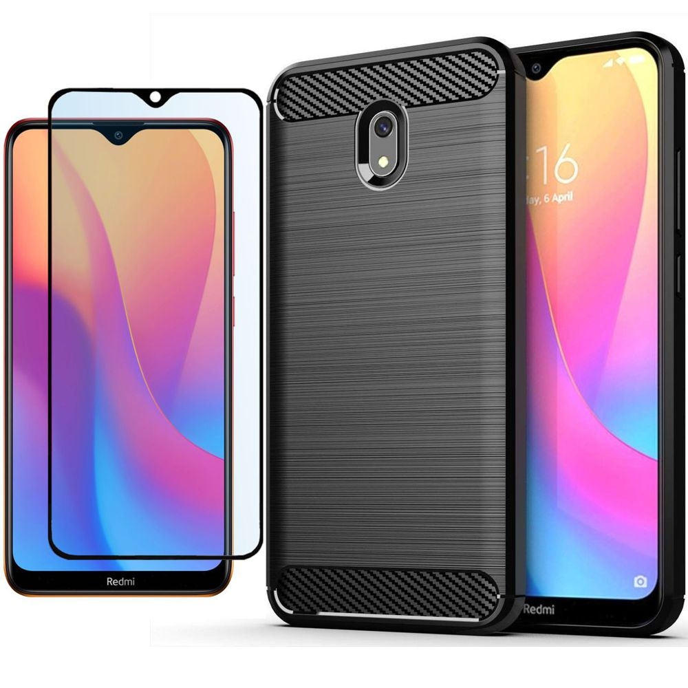 Xiaomi Redmi 8A | Etui CARBON Soft Case | Coal Black + SZKŁO 5D