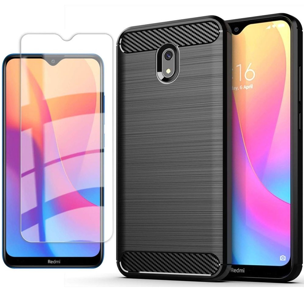 Xiaomi Redmi 8A | Etui CARBON Soft Case | Coal Black + SZKŁO
