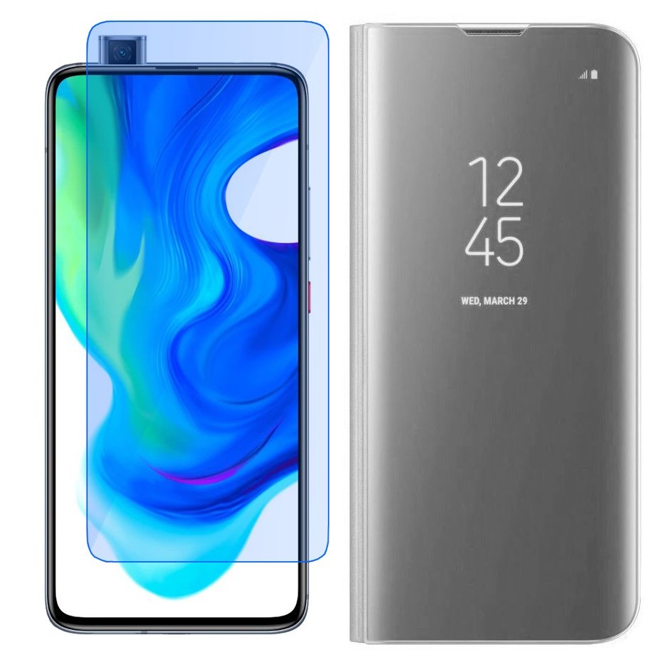 Inteligentne Etui Clear View Standing Cover | Silver + SZKŁO do Xiaomi Poco F2 Pro