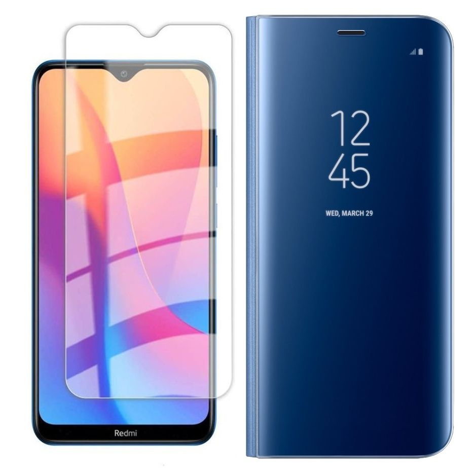 Xiaomi Redmi 8A | Inteligentne Etui Clear View Standing Cover | Niebieskie + SZKŁO