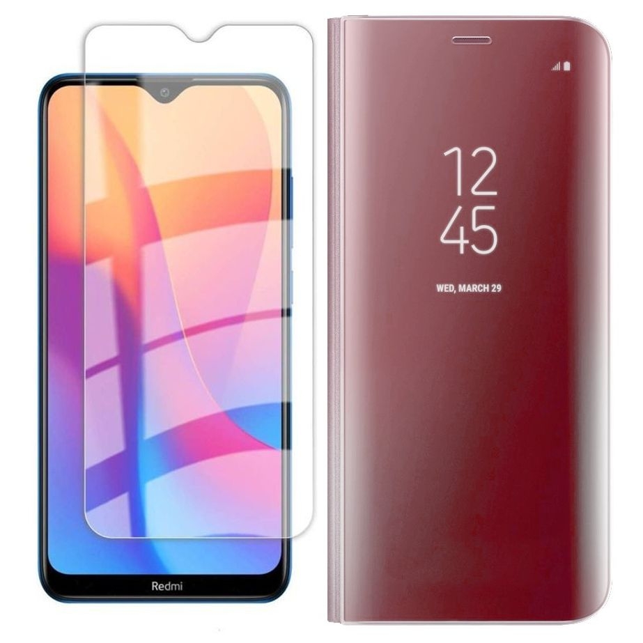 Xiaomi Redmi 8A | Inteligentne Etui Clear View Standing Cover | Różowe + SZKŁO
