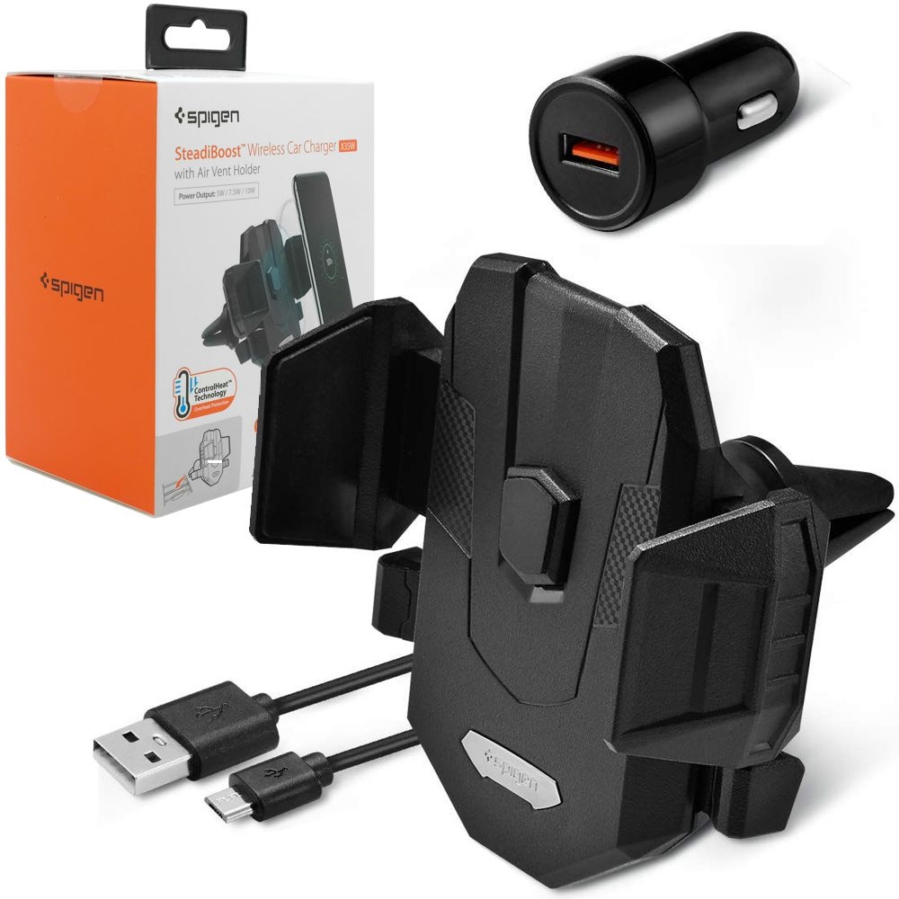 Spigen SteadiBoost | Uchwyt z Ładowaniem Indukcyjnym 10W + Ładowarka