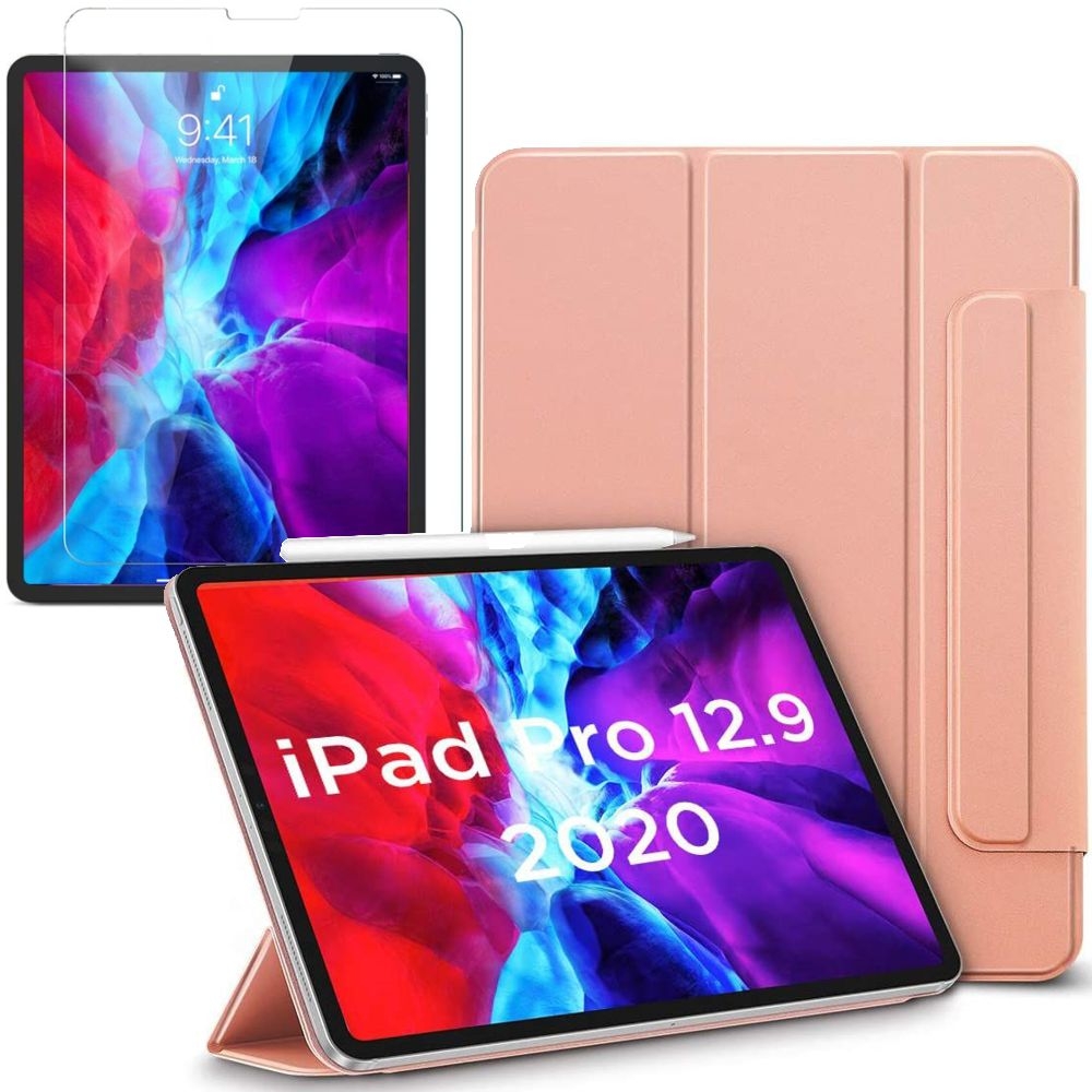 Ultra Cienkie Etui ESR Rebound Magnetic Flip | Rose Gold + SZKŁO do Apple iPad Pro 12.9 2020