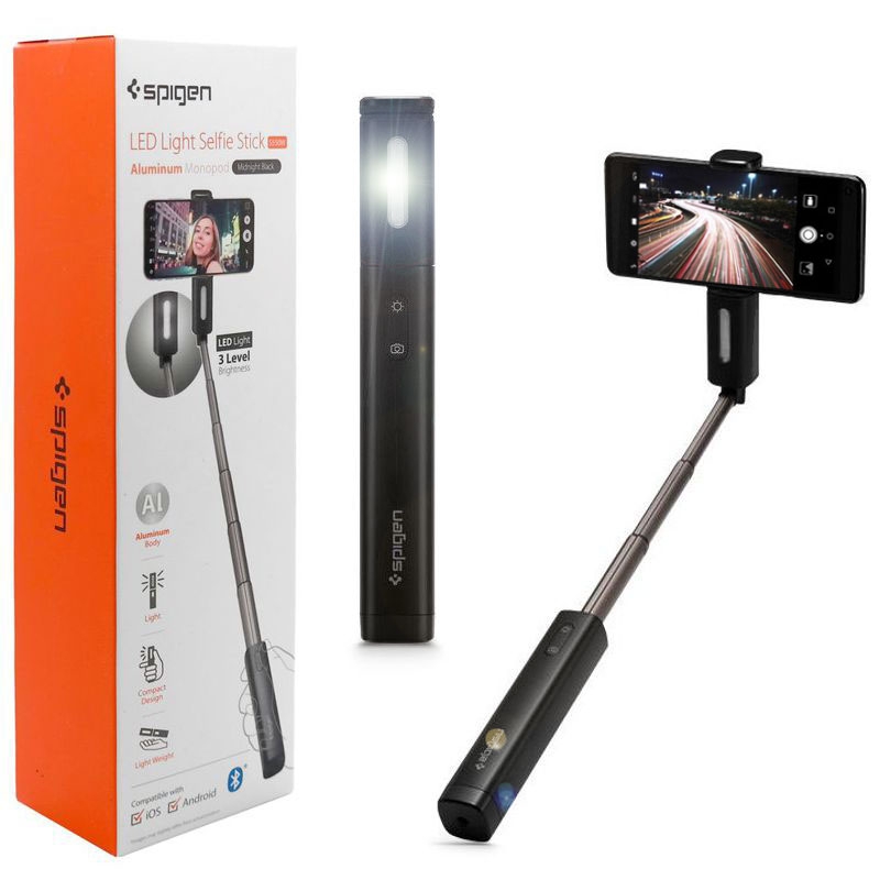 SPIGEN S550W | Aluminiowy Selfie Stick z Lampą LED 3 poziomy | Bluetooth