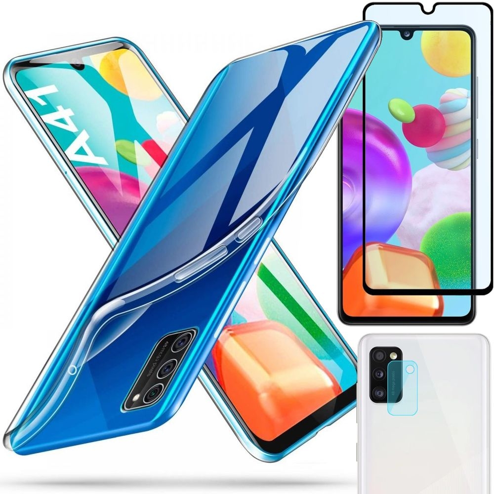 Cienkie Etui Feather Case | Bezbarwne + SZKŁO 5D + Aparat do Samsung Galaxy A41