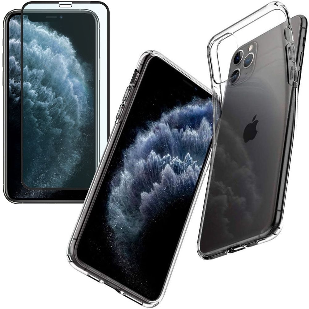 do Apple iPhone 11 Pro | Cienkie Mocne Etui Air Case PRO 2mm | Bezbarwne + SZKŁO 5D