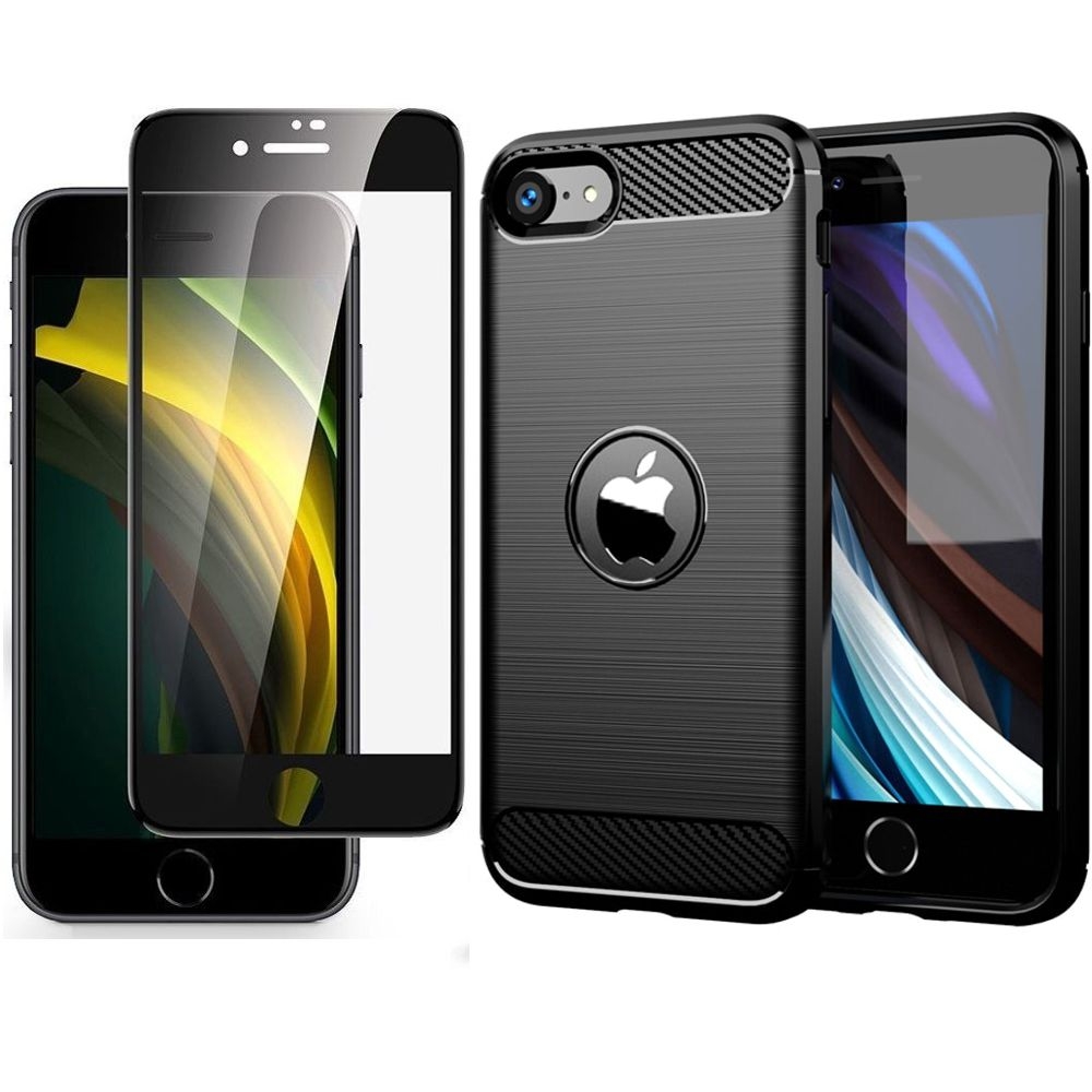 Etui CARBON Soft Case | Coal Black + SZKŁO 5D do Apple iPhone SE 2022 / 2020