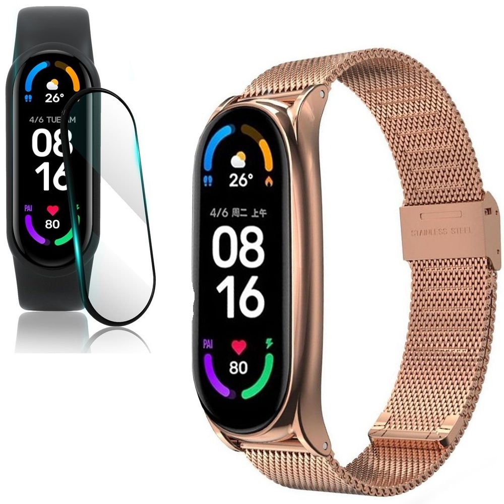 Pasek Siatka Milanese Mesh Band | Rose Gold + SZKŁO do Xiaomi Mi Band 6