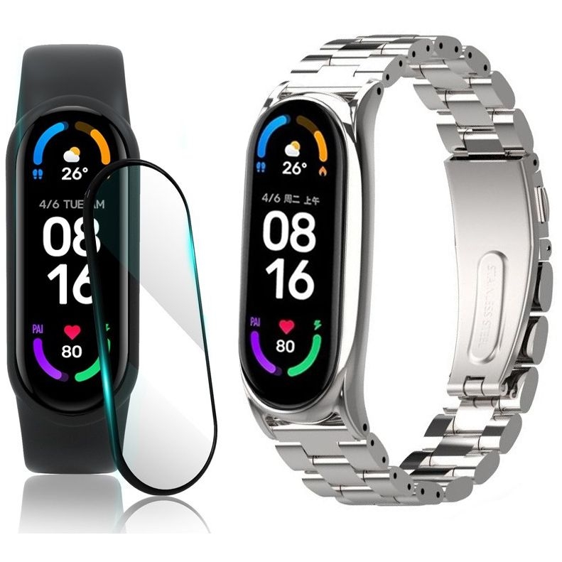 Stalowy Pasek Bransoleta | Silver + SZKŁO do Xiaomi Mi Band 6