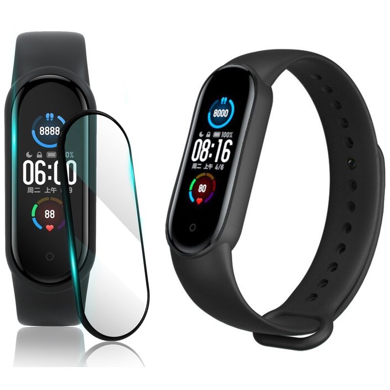 Sportowy Pasek Silikonowy | Czarny + SZKŁO do Xiaomi Mi Band 5