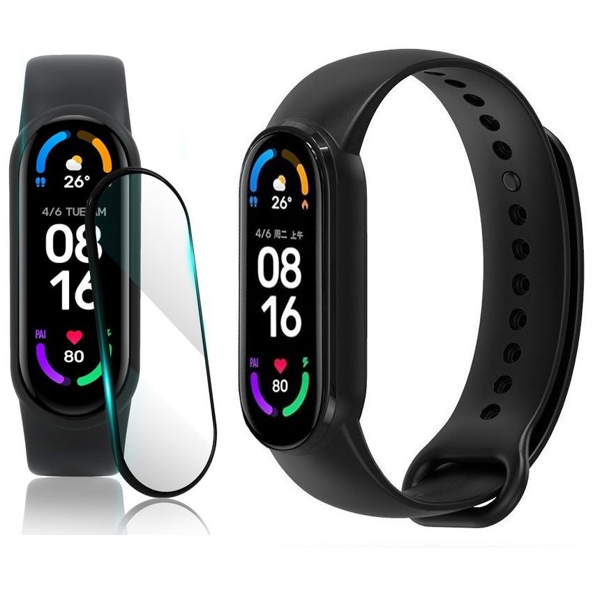 Sportowy Pasek Silikonowy | Czarny + SZKŁO do Xiaomi Mi Band 6
