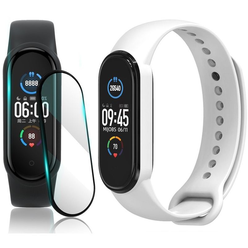 Sportowy Pasek Silikonowy | Biały + SZKŁO do Xiaomi Mi Band 5