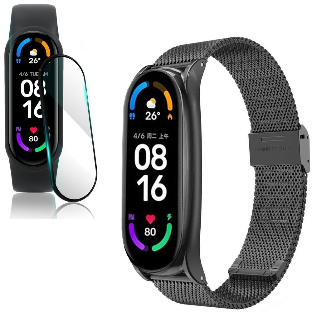 Pasek Siatka Milanese Mesh Band | Black + SZKŁO do Xiaomi Mi Band 6