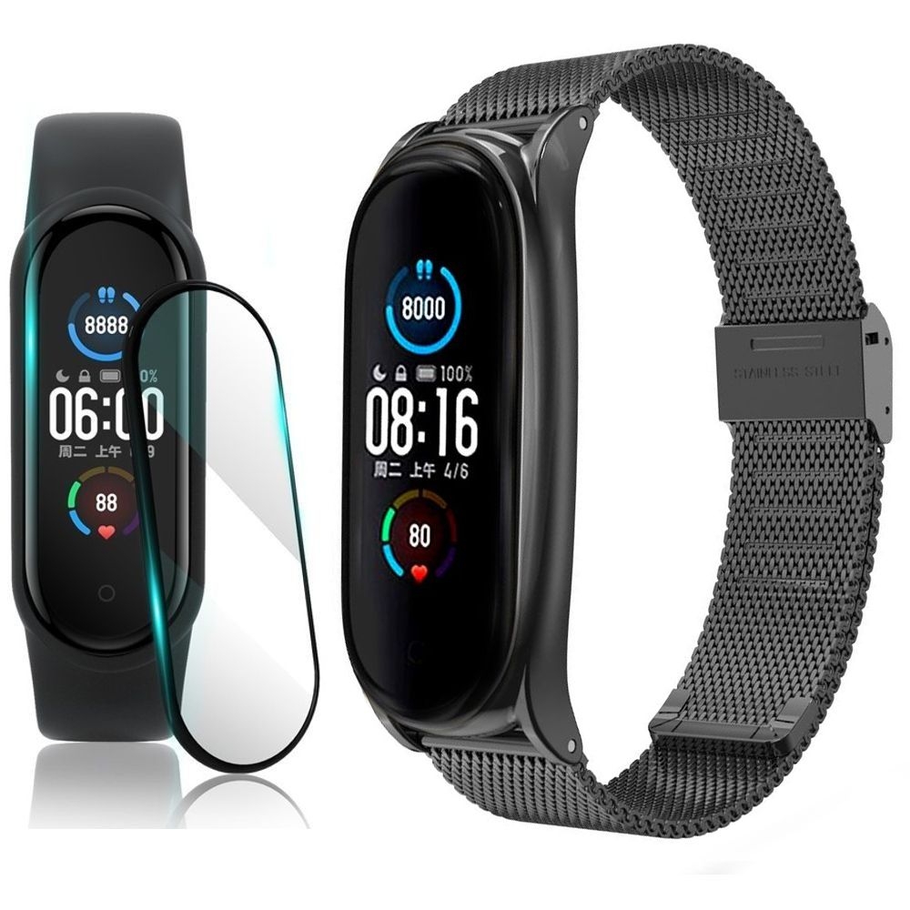 Pasek Siatka Milanese Mesh Band | Black + SZKŁO do Xiaomi Mi Band 5