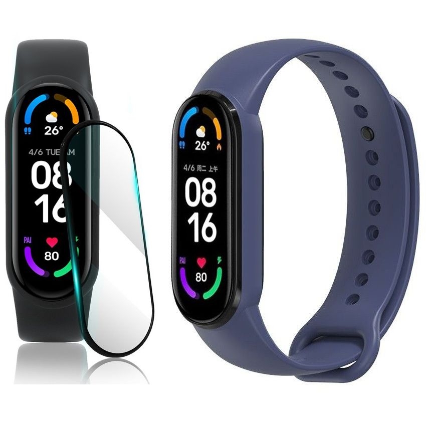 Sportowy Pasek Silikonowy | Granatowy + SZKŁO do Xiaomi Mi Band 6