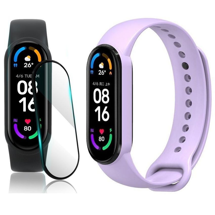 Sportowy Pasek Silikonowy | Fioletowy + SZKŁO do Xiaomi Mi Band 6
