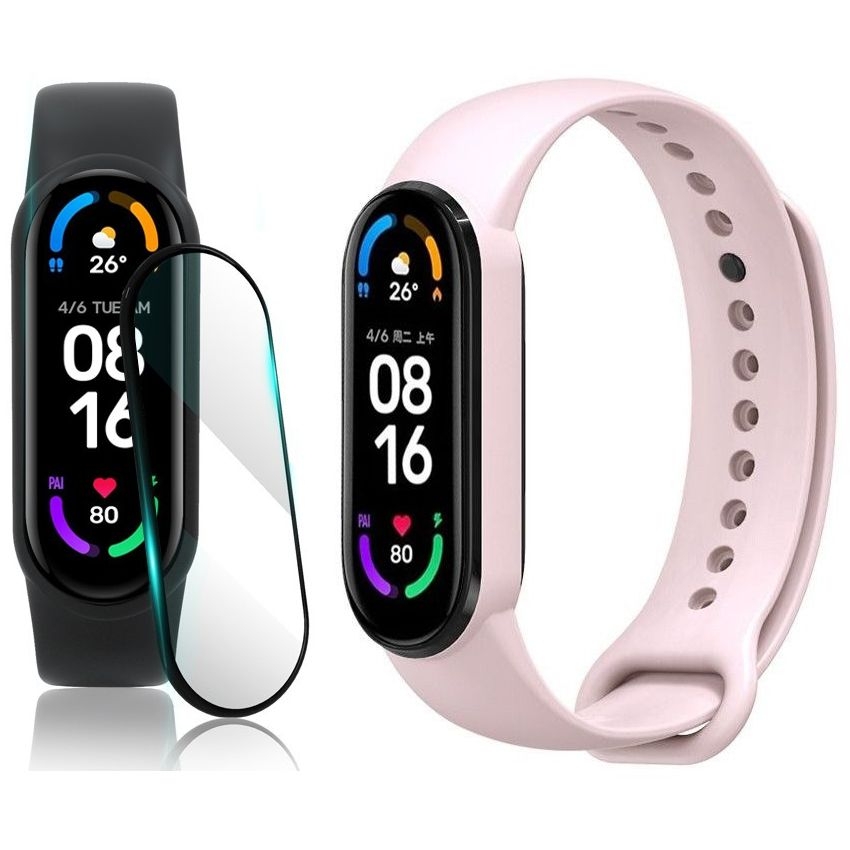 Sportowy Pasek Silikonowy | Różowy + SZKŁO do Xiaomi Mi Band 6