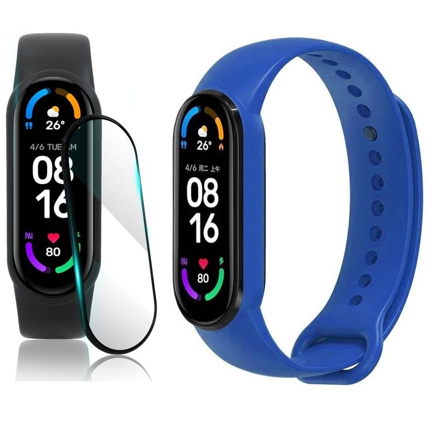 Sportowy Pasek Silikonowy | Niebieski + SZKŁO do Xiaomi Mi Band 6
