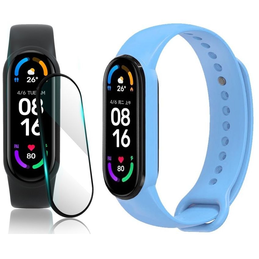 Sportowy Pasek Silikonowy | Błękitny + SZKŁO do Xiaomi Mi Band 6