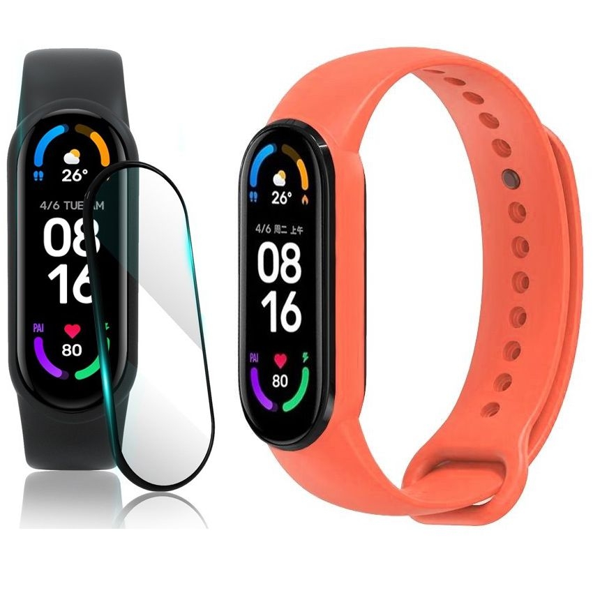 Sportowy Pasek Silikonowy | Koralowy + SZKŁO do Xiaomi Mi Band 6