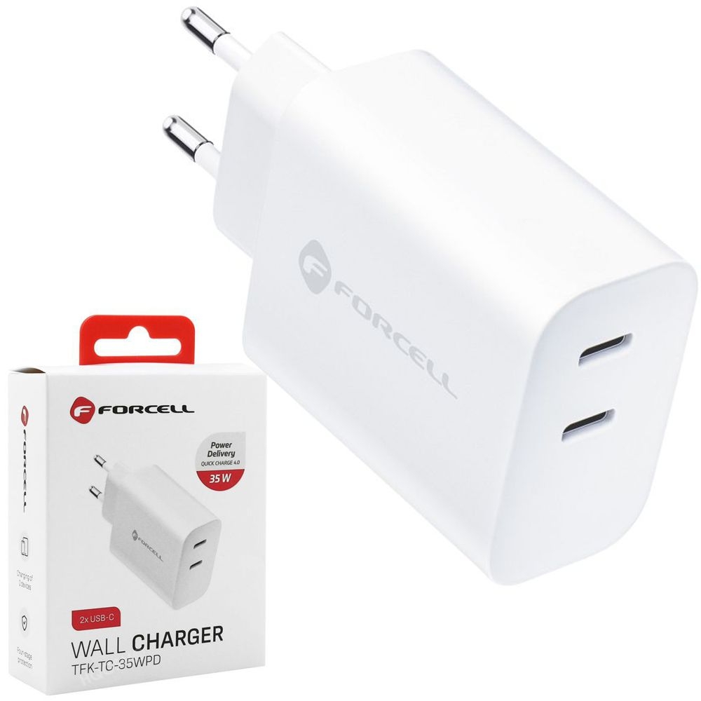 Forcell | Ładowarka Sieciowa 2 porty USB-C PD QC4.0 | 35W | Biała