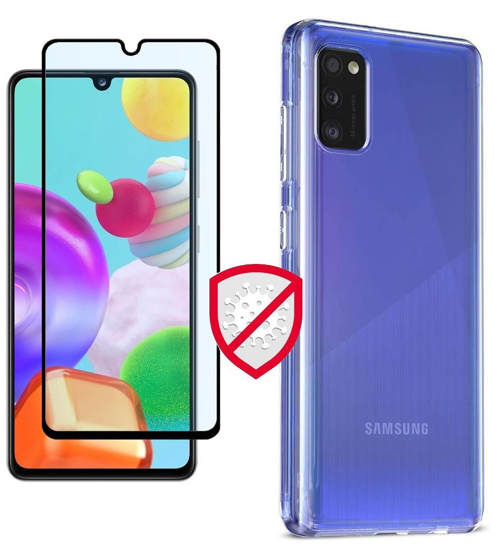 Cienkie Antybakteryjne Etui z Jonami Srebra | Crystal Clear + SZKŁO 5D do Samsung Galaxy A41