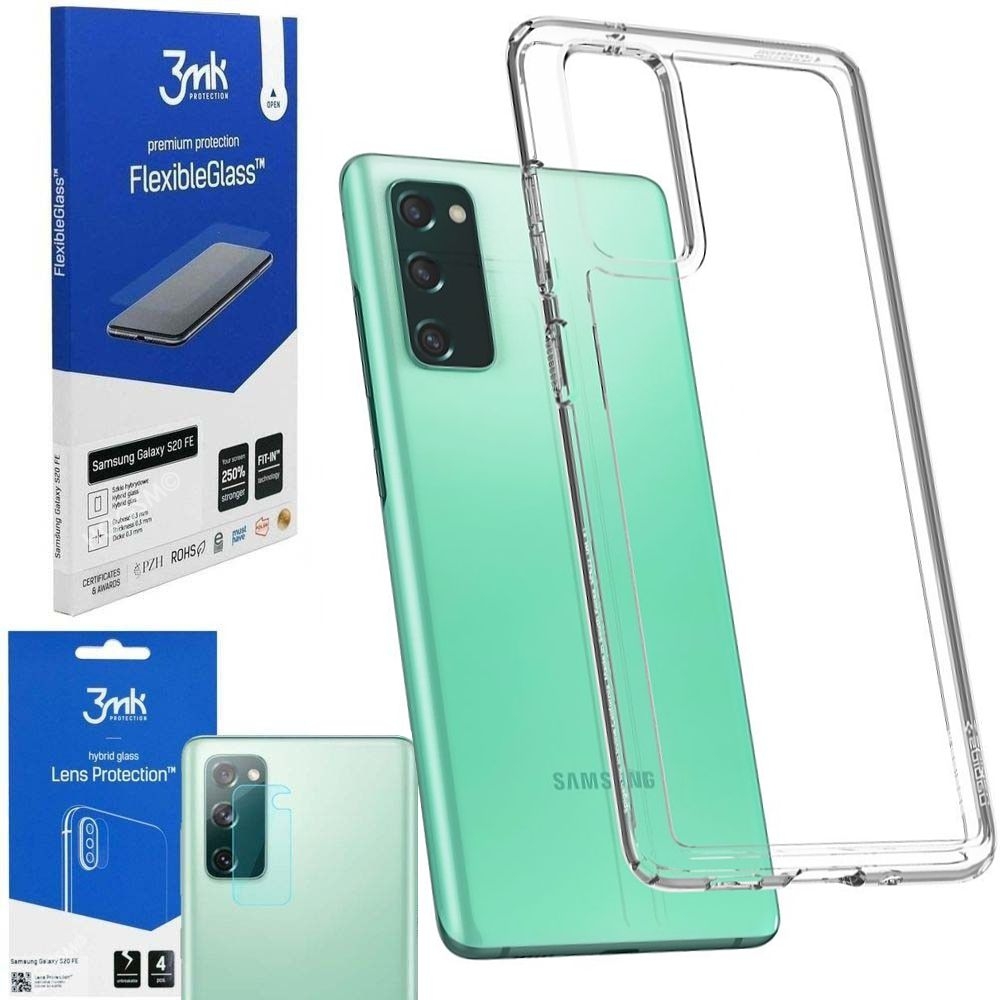 Etui SPIGEN Ultra Hybrid | Crystal Clear + SZKŁO 3mk Flexible Glass + APARAT 4szt do Samsung Galaxy S20 FE / 5G