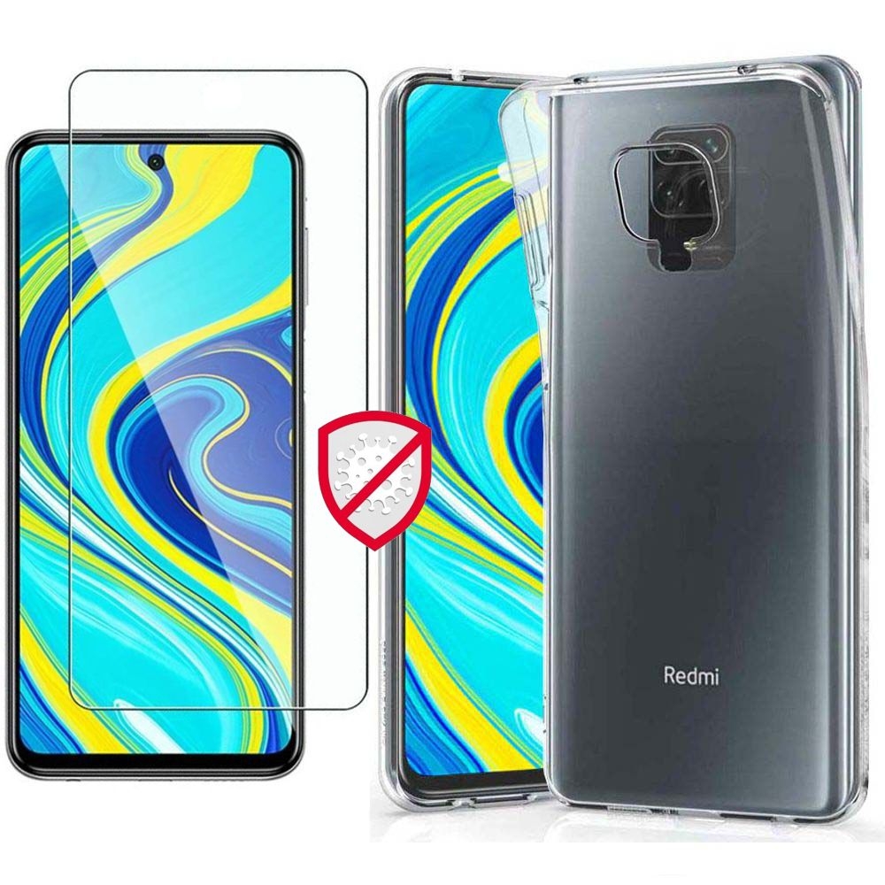 Cienkie Antybakteryjne Etui z Jonami Srebra | Crystal Clear + SZKŁO do Xiaomi Redmi Note 9s / 9 Pro / 9 Pro Max