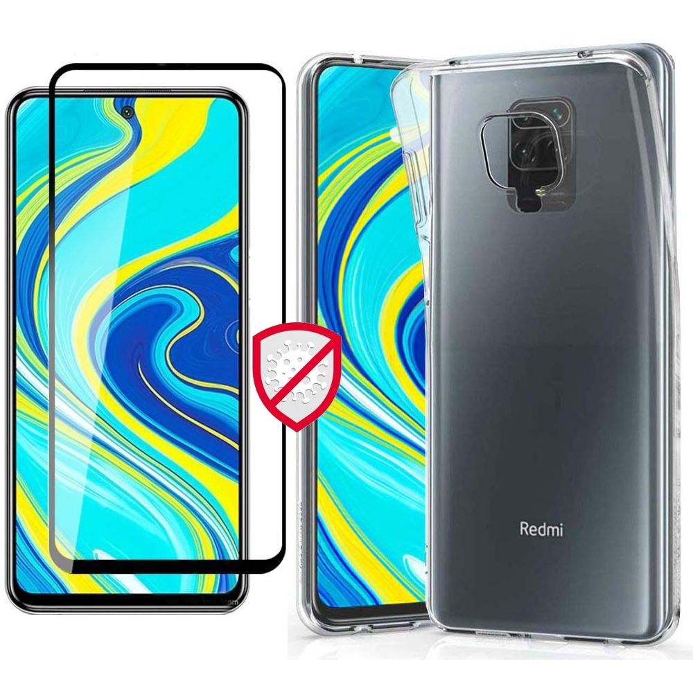 Cienkie Antybakteryjne Etui z Jonami Srebra | Crystal Clear + SZKŁO 5D do Xiaomi Redmi Note 9s / 9 Pro / 9 Pro Max