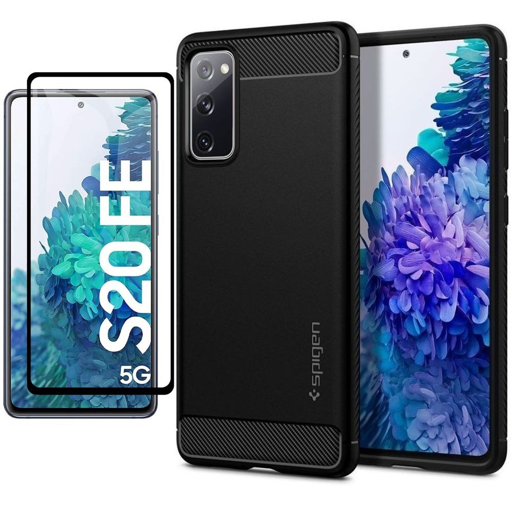 Etui SPIGEN Rugged Armor | Black + SZKŁO 5D do Samsung Galaxy S20 FE / 5G