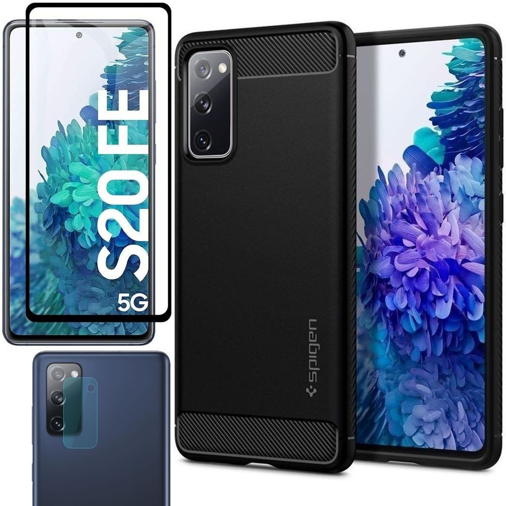 Etui SPIGEN Rugged Armor | Black + SZKŁO 5D + APARAT do Samsung Galaxy S20 FE / 5G