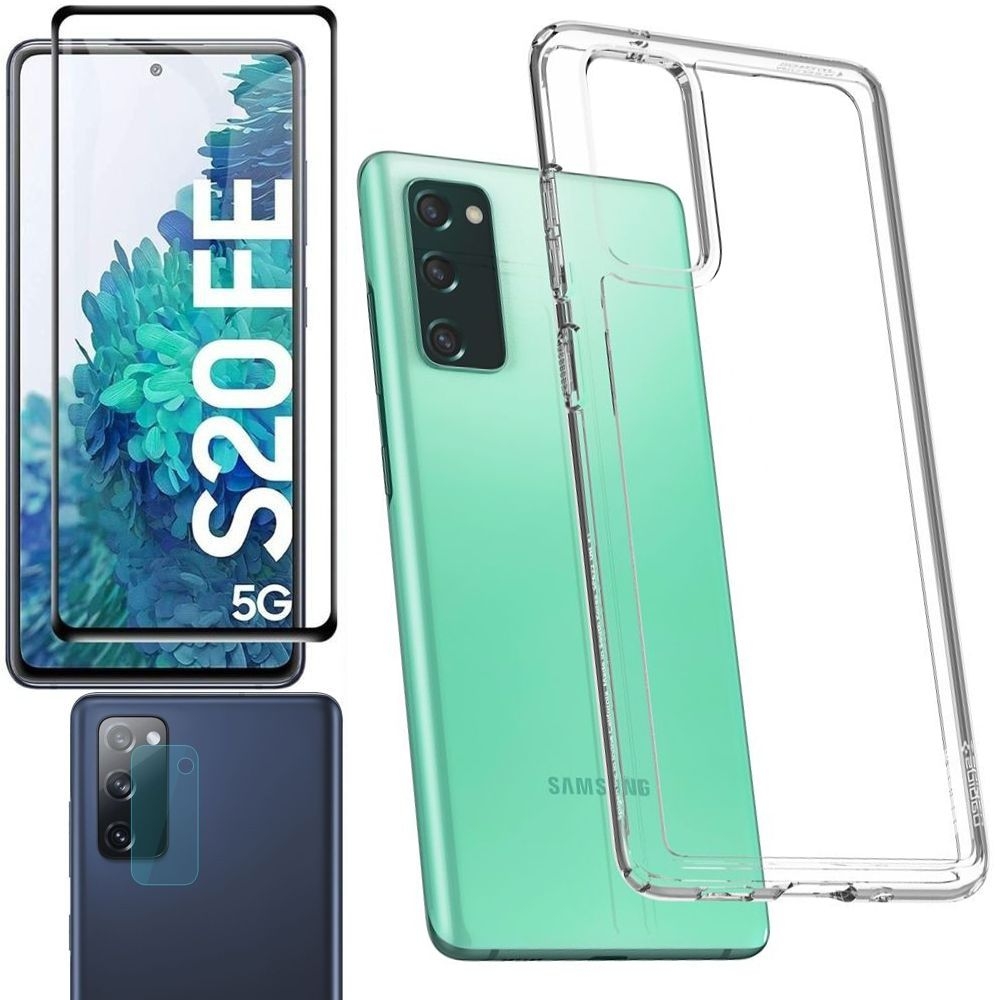 Etui SPIGEN Ultra Hybrid | Crystal Clear + SZKŁO 5D + Aparat do Samsung Galaxy S20 FE / 5G