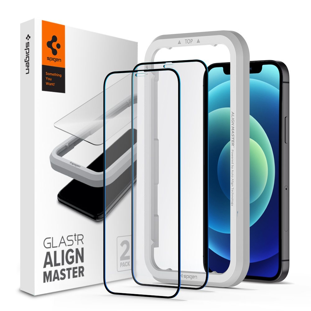 Szkło Hartowane SPIGEN GLAS.tR Align Master | Full Cover + Ramka Instalacyjna | 2szt do Apple iPhone 12/12 Pro
