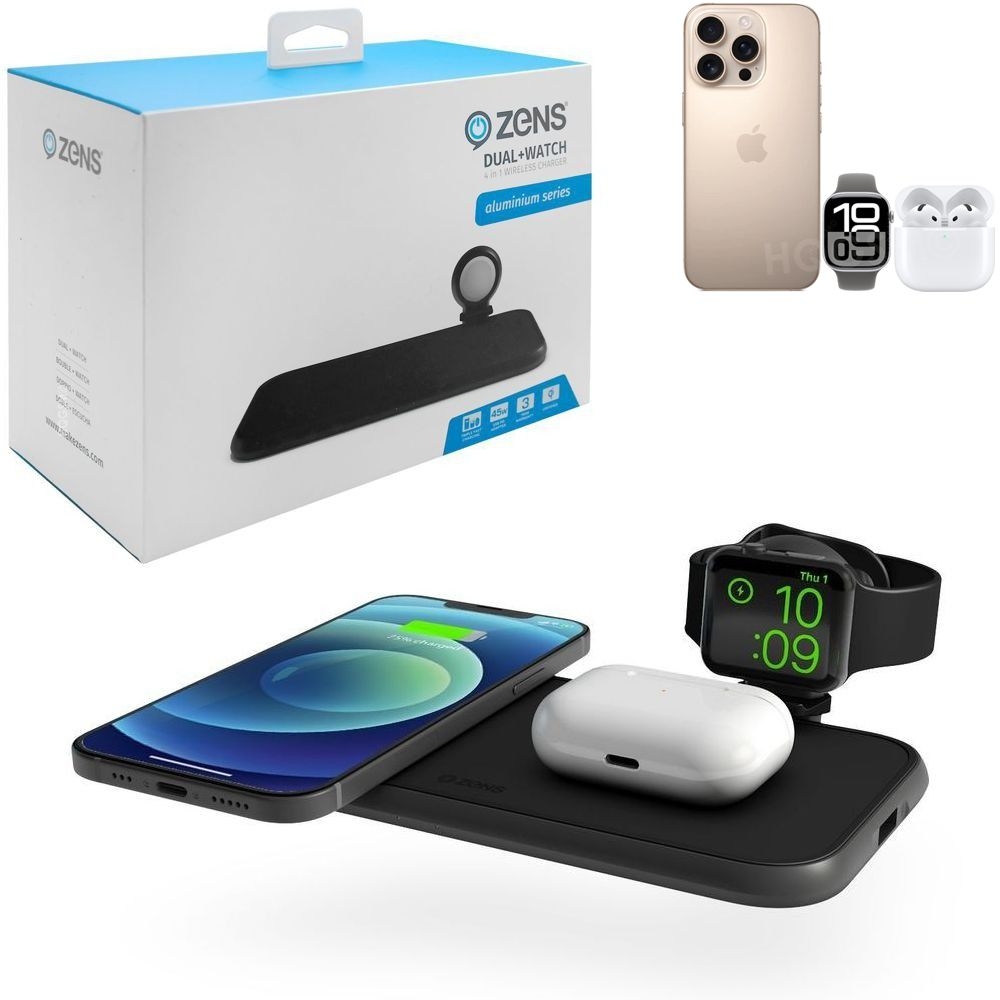 ZENS Wireless Charger 4w1 | Stacja Ładowarka Indukcyjna 20W + USB | Apple iPhone Watch Airpods | Czarna