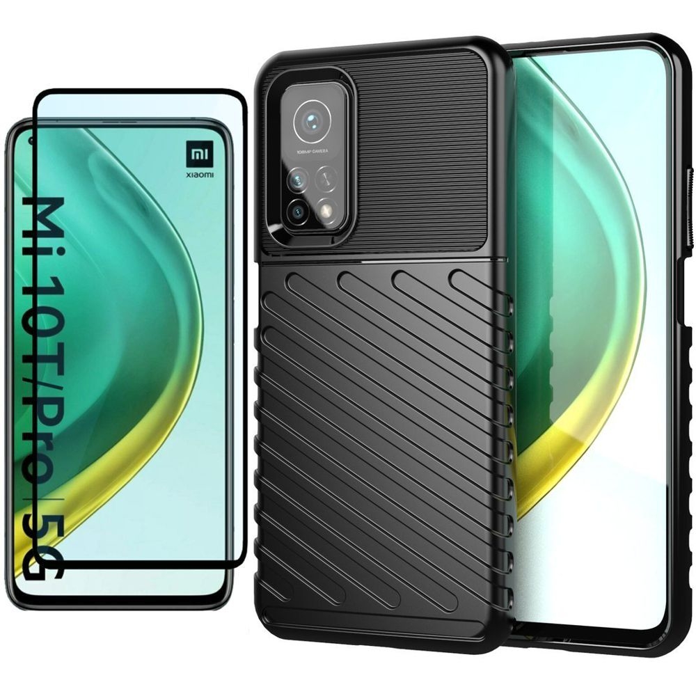 Pancerne Etui TOUGH TPU Case | Black + SZKŁO 5D do Xiaomi Mi 10T 5G / Pro