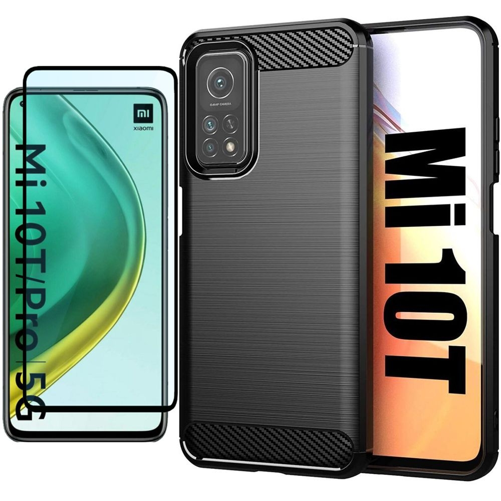 Etui CARBON Soft Case | Coal Black + SZKŁO 5D do Xiaomi Mi 10T 5G / Pro