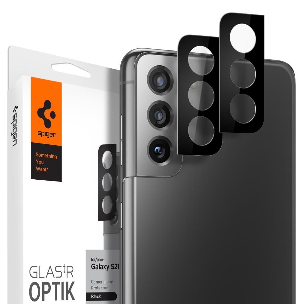 SPIGEN Glas.tR OPTIK | Osłona Szkło Hartowane na Aparat | 2 sztuki | Czarny do Samsung Galaxy S21 5G