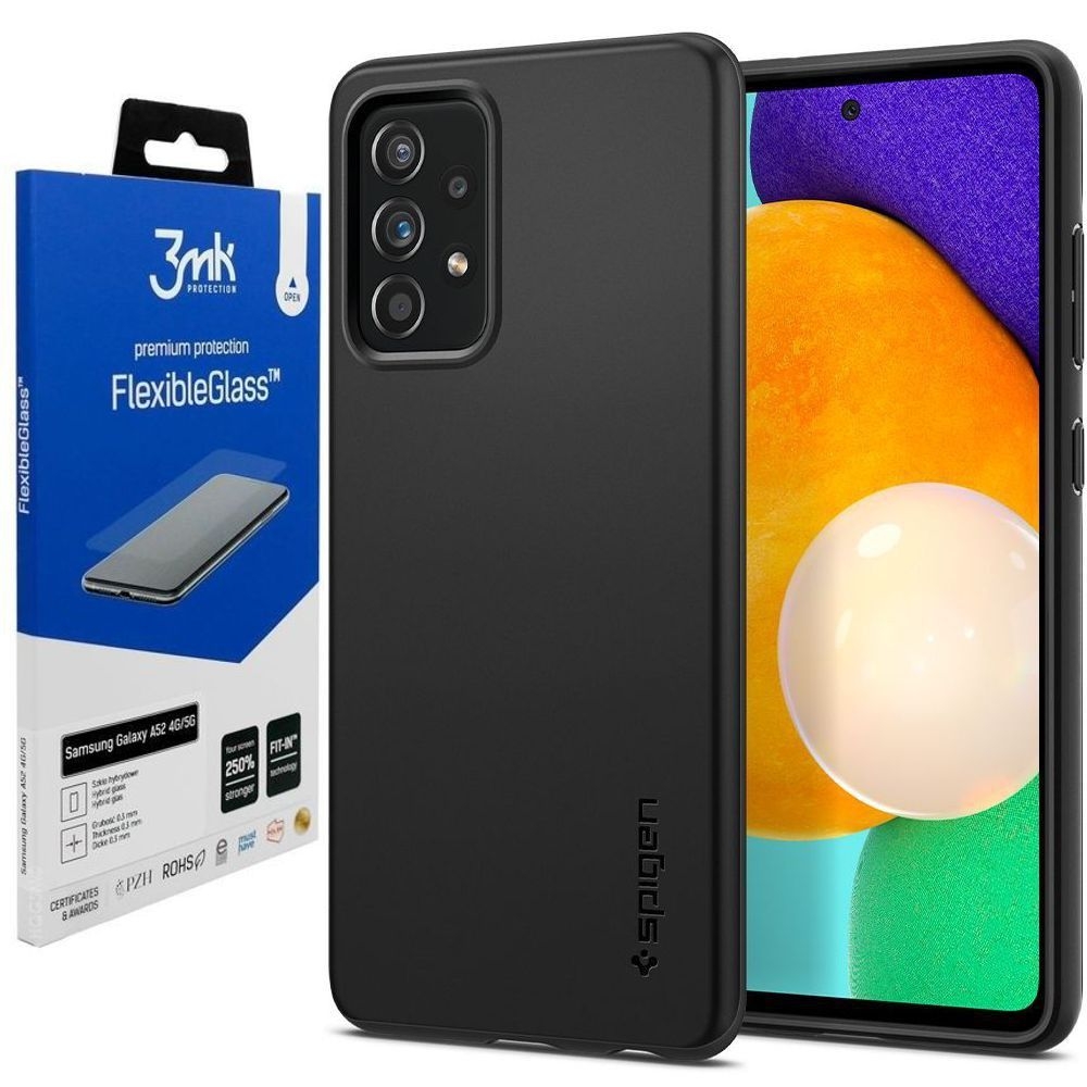 Etui SPIGEN Thin Fit | Black + 3mk Flexible Glass do Samsung Galaxy A52 / A52s